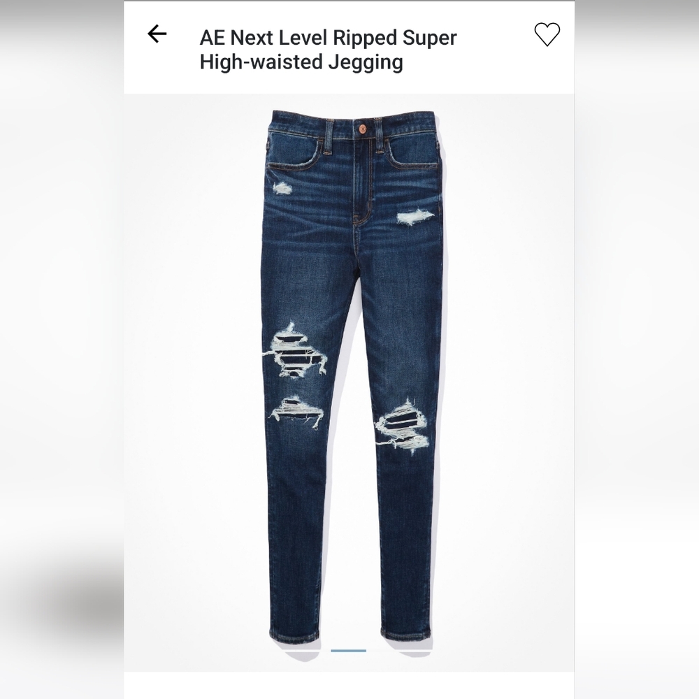 American Eagle Outfitters Women's Dark Blue Ripped High-Waisted Jeggings